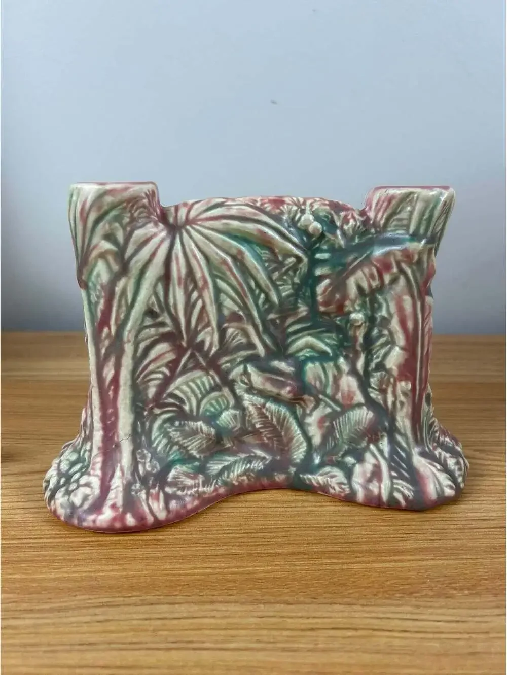 Weller Marvo 1920s Art Pottery Rare Pink & Green Glaze Double Bud Vase
